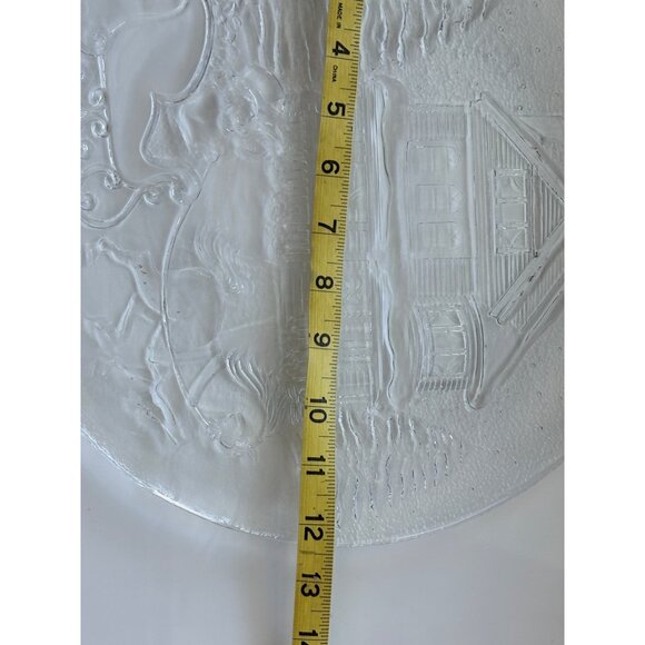 Clear Glass Holiday Decorative Plate With Sleigh Scene & Victorian House Design - Picture 4 of 5